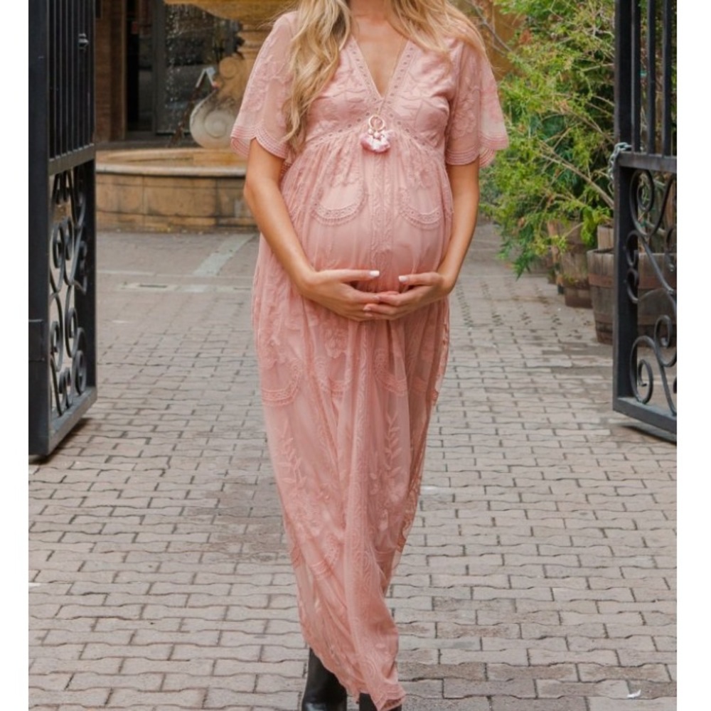 Pinkblush lace maternity maxi dress